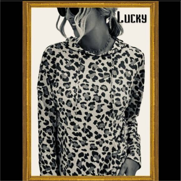 Lucky Brand Hoodie Women's S Gray Black Leopard Print Cropped Athleisure Active - Picture 3 of 11